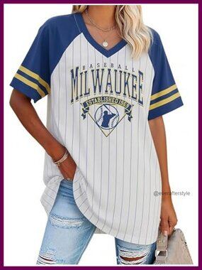 Women's Vintage Baseball Graphic T-Shirt Retro Crew Neck Cotton Blend Tee